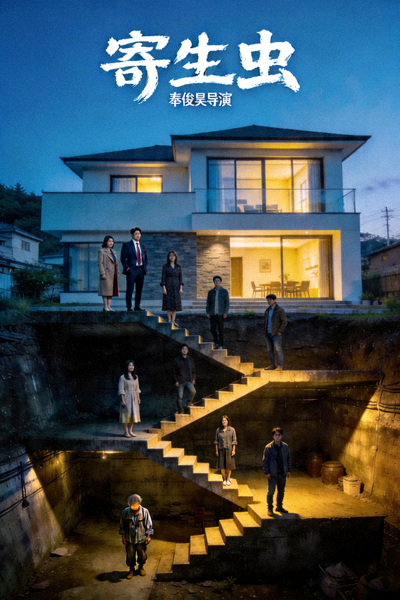 电影《寄生虫》海报，展现社会阶层差异的视觉隐喻